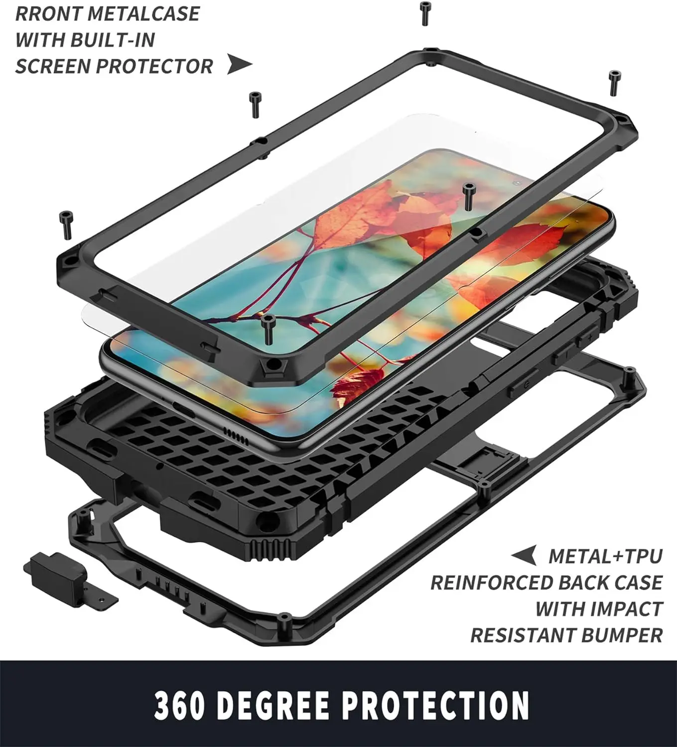 For Samsung S24 S23 S21 S20 Plus Note 20 Ultra Aluminum Alloy Metal Tank Armor Case Shockproof Heavy Duty Cover Screen Protector