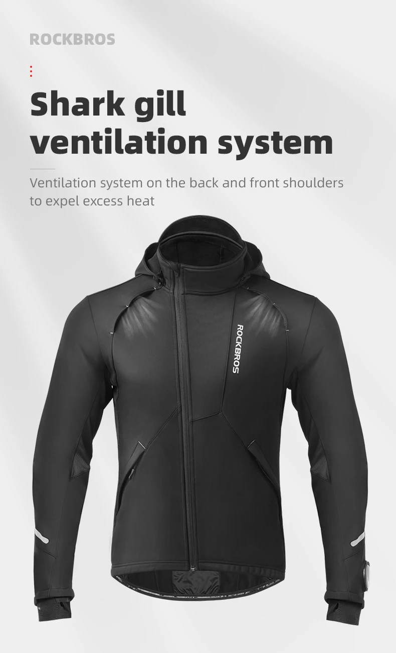 ROCKBROS Winter-Fahrradjacke mit Kapuze, warmes Fleece, thermisch, winddicht, lange Ärmel, Fahrrad-Oberteil, Mantel, Herren-Fahrrad-Windbreaker-Kleidung – Detail 10