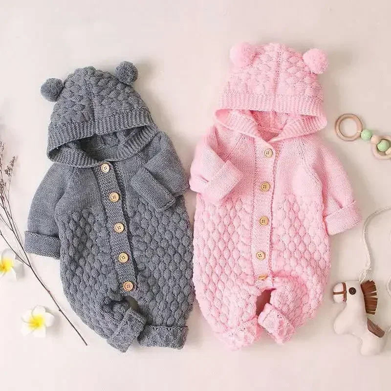 New Bodysuit for Newborn Rompers Baby Boys Girls Clothes Long Sleeve Solid Hoodies Bear Jumpsuit Costume Infant Onesies