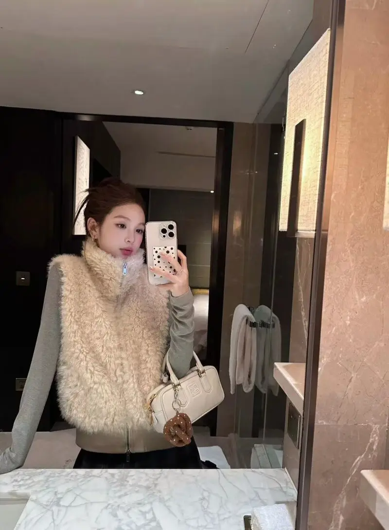 

Vests Waistcoats Thick Womens Sleeveless Winter Velvet Plush Lined Double-Layered Detachable Collar Formal Quilted Anti-Freezing