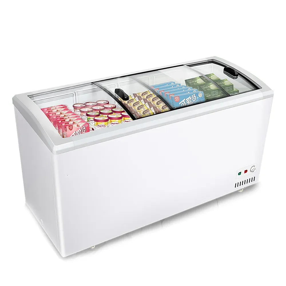 Double Island Glass Door Freezer Double-Temperature Meat Seafood Chicken Ice Cream Display Fridge on Sale