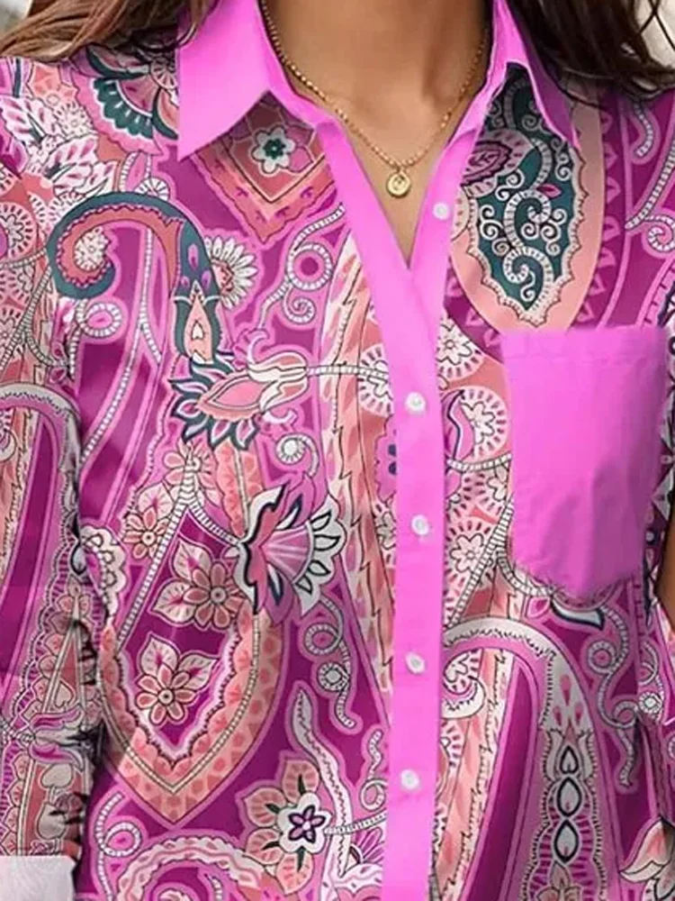 

Women' Pattern Flower Print Woman Blouses and Tops 2025 Spring Turn-down Collar Button Shirts Autumn Long Sleeve Fashion Blusas