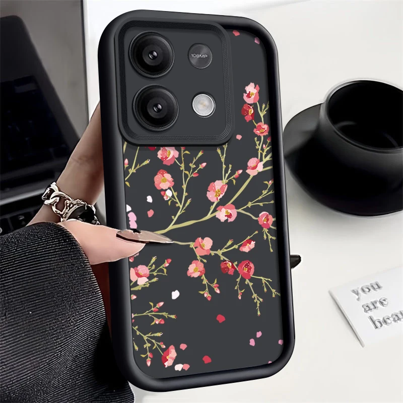 Peach Flower Case For Xiaomi 13T 11T Pro Poco X6 X5 F6 M6 Redmi Note 12 11 10 13 Pro 5G Shockproof Bumper Soft Silicone Cover