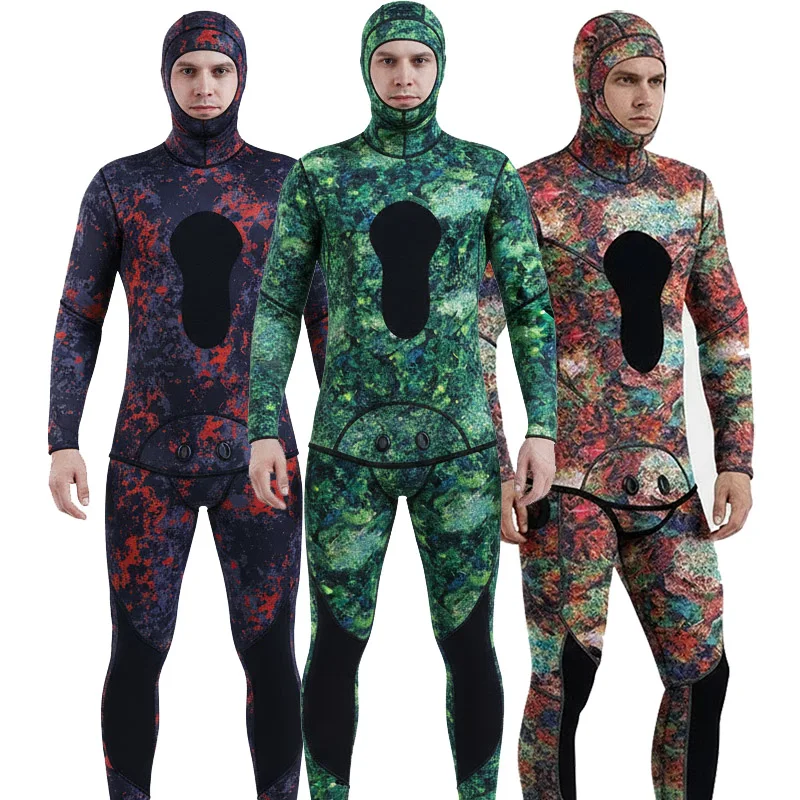 Camouflage Wetsuit Men 3mm Neoprene Diving Suit  for Swimming Spearfishing with Hood Rubber Keep Warm Winter Swimsuit