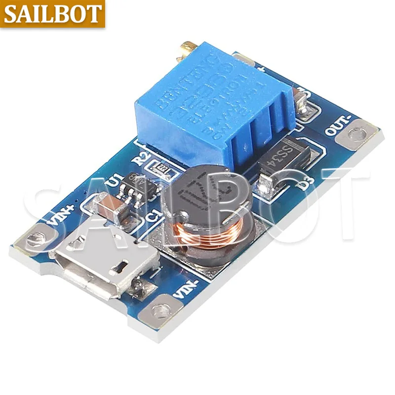 1-10 sztuk MT3608 type-c/micro 2A Max DC-DC Step Up moduł zasilania Booster moduł zasilania 3-5V do 5V/9V/12V/24V