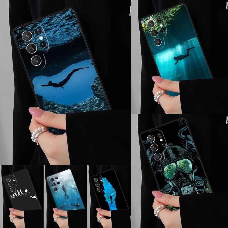 Scuba Diving Diver Phone Case For Samsung Galaxy S25 S24FE S23 S22 S21FE S20 S10 Plus Ultra Note20 10Pro Soft Black Cover