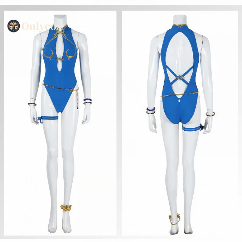 Street Fighter 6 Chun-Li Swimsuit Cosplay Costume Full Set Uniform Role Play Halloween Carnival Party Outfit Onlycos
