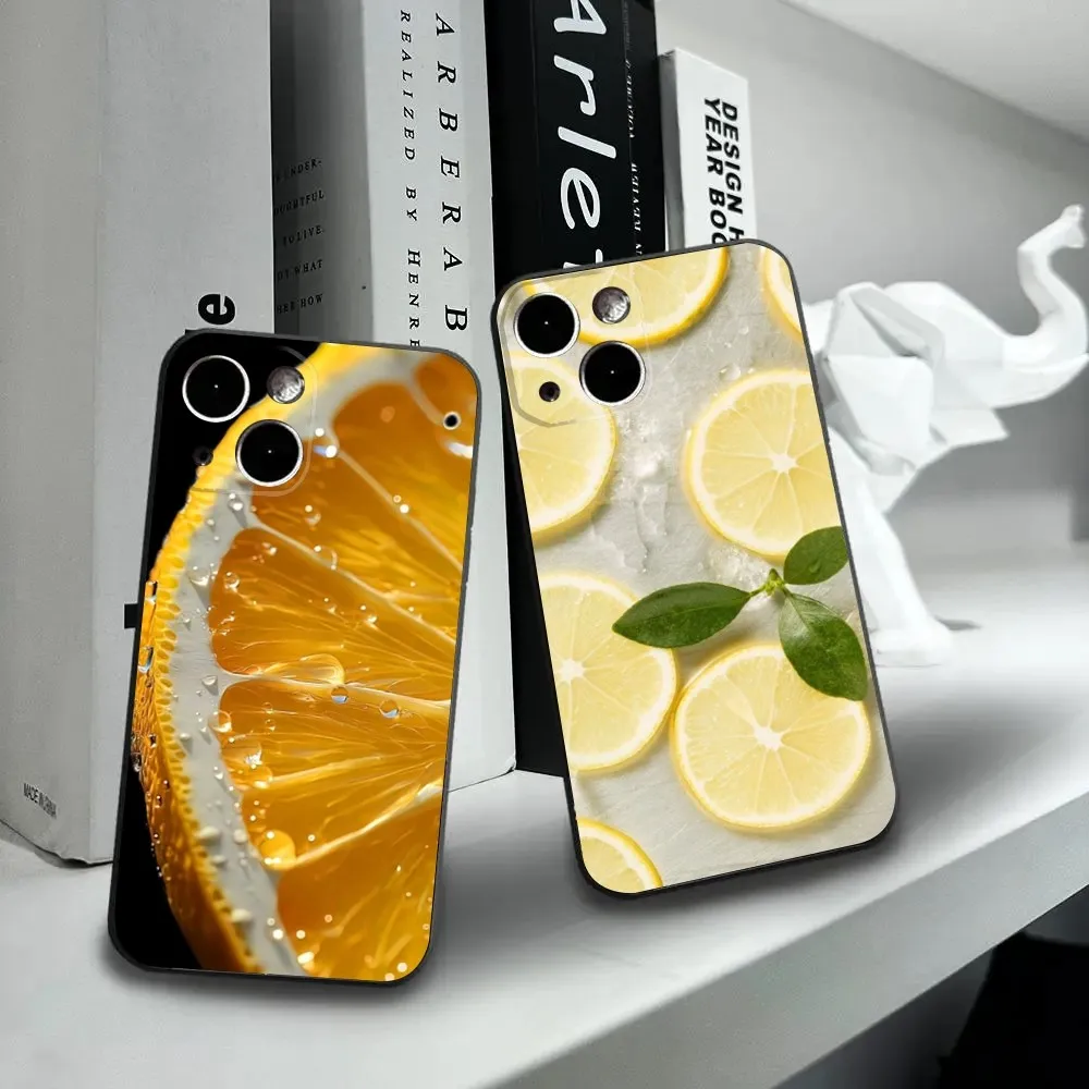 Fruit Lemon Phone Case For iPhone16,15,14,13,12 Mini 11 Pro XR,X,XS,MAX 7,8 Plus Silicone Cover Soft Black