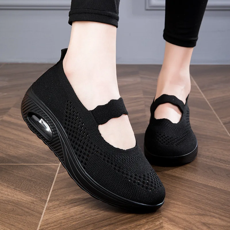 Women's spring and summer breathable slope heel thick-soled air cushion casual sports shoes