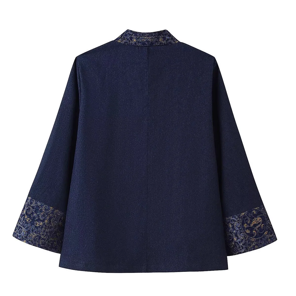 European And American Style Women's Cardigan Outerwear New Floral Embroidery Denim Effect Kimono Style Coat Jacket