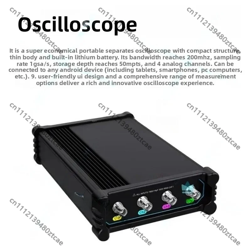 4 Channel USB Oscilloscope 200MHz Bandwidth 1GSa/s Sampling Rate 50Mpts Memory Depth Portable High Precision Oscilloscope