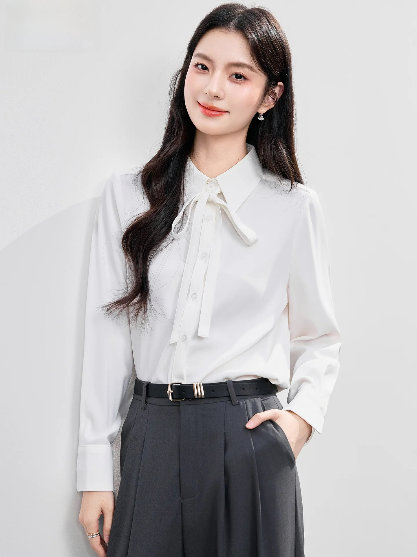 Camisa de Gasa Blanca para Mujer, Nueva Colección Primavera-Otoño 2026, Traje Profesional, Talla Pequeña, para Entrevistas Laborales, Formal, Ligera