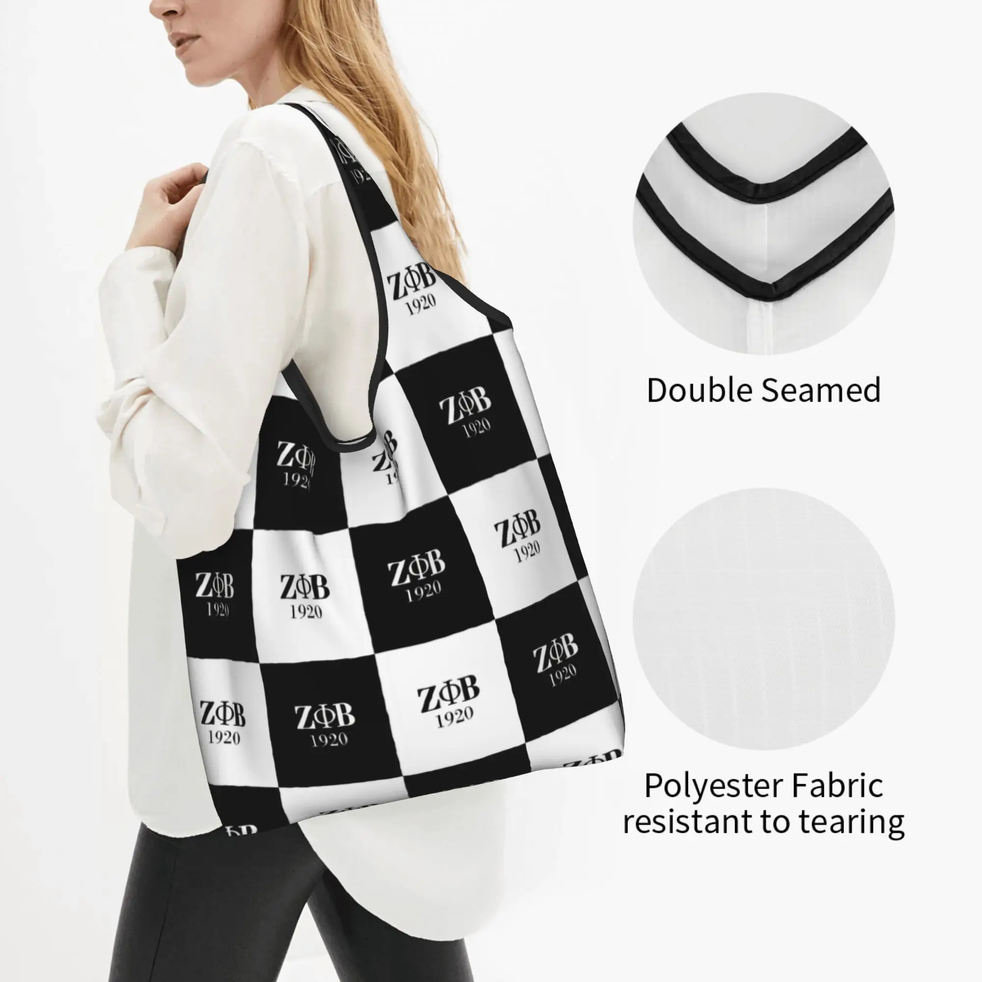 Cute Checkered Plaid Zeta Phi Beta Sorority  Shopping Tote Bags Portable  Grocery Shoulder Shopper Bag