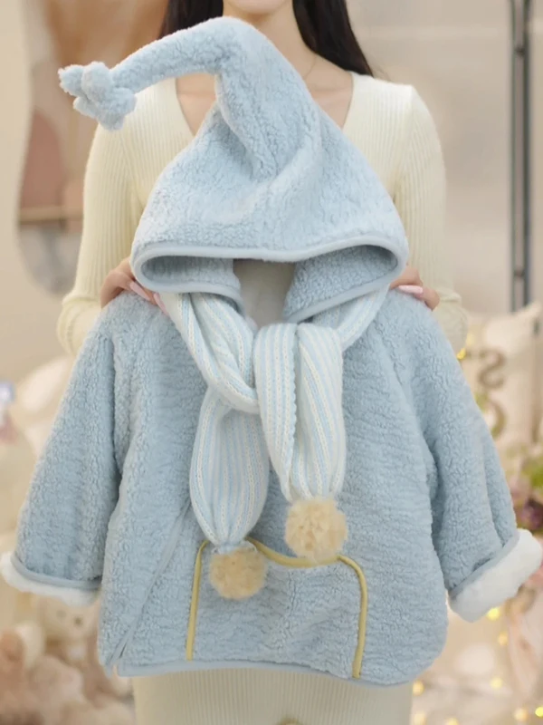 

Зимнее пальто для девочек на меховой подкладке, теплое, с милой шапкой-эльфом, универсальное, верхняя одежда, стильное, длинное, на молнии...