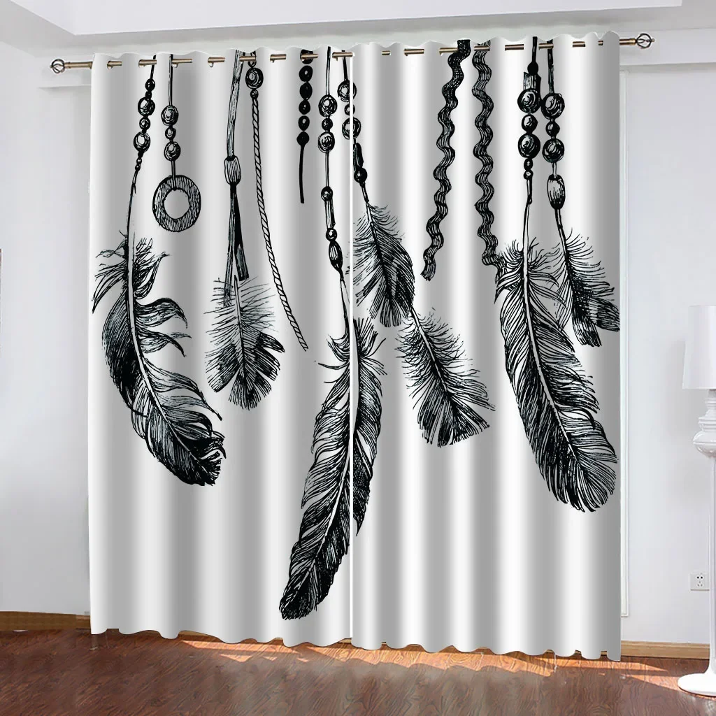 Curtain For Kids Room 3D Feather Print Bedroom Curtains Set, Curtains For Living Room Window Treatment Drapes 2 Pieces