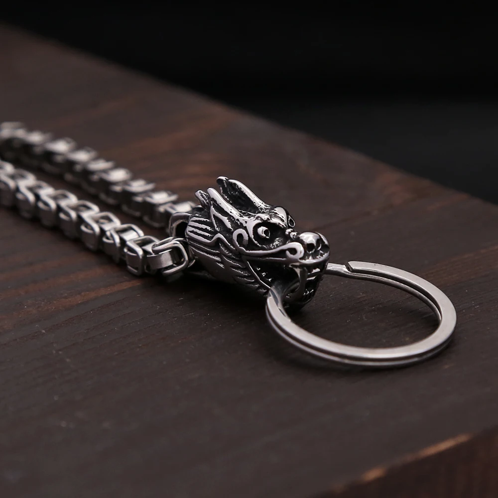 Creative Fashion Dragon Head Keychain Pendant For Men Stainless Steel Dominant Emperor Chain Animal Keychains Jewelry Wholesale