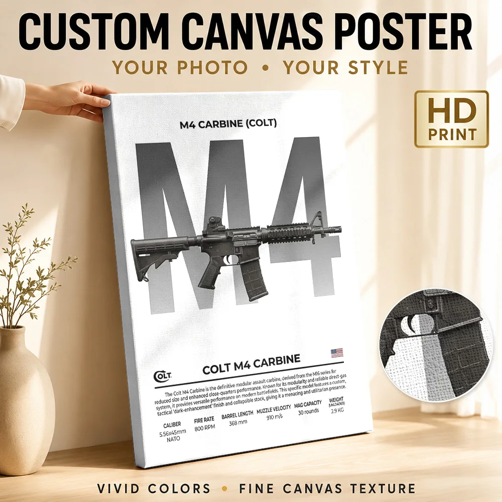 Black Colt M4 Carbine Technical Framed Canvas Poster Customized Photo Historical Graphic Style Study Wall Paintings Decoration