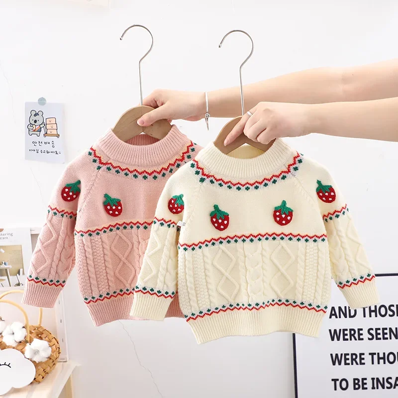 

Fashion Baby Girl Winter Clothes Strawberry Pullovers for Girl Knitted Sweater Soft Autumn Children Girl Baby Knitwear FY10191