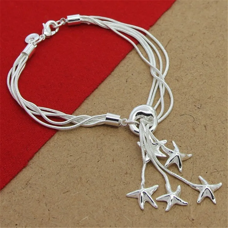 

2025 New 925 Sterling Silver Five Snake Chain Solid Stars Bracelet Fashion Charm Wedding Party Gifts For Women Jewelry