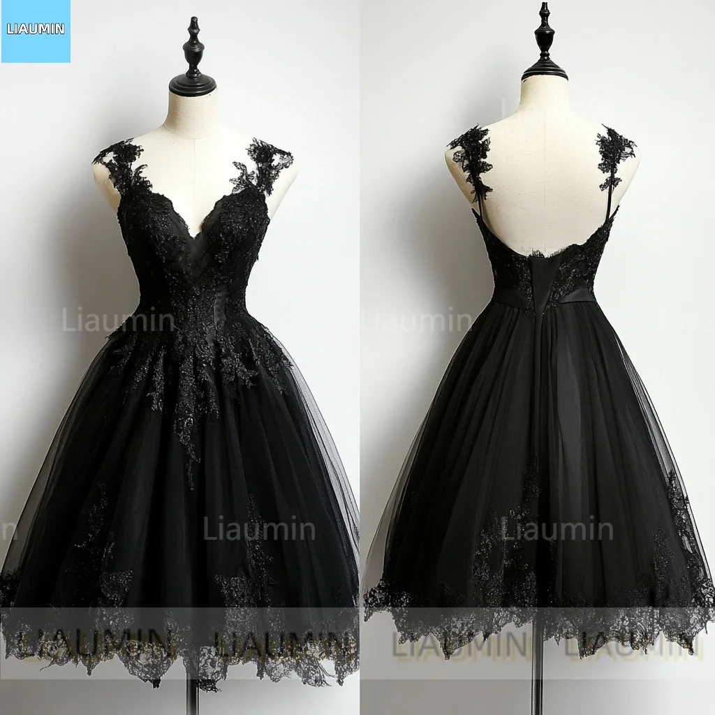 New Classic Black Tulle and Lace Short Length Lace-up Prom Formal Dresses Evening Bridesmaid Party Clothing Custom Hand Made C-7