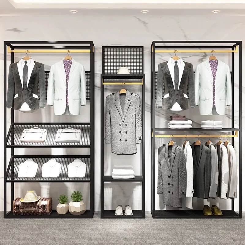 Rak Display Logam Modern untuk Toko Ritel, Rak Pakaian Pria, Rak Pajangan Jas