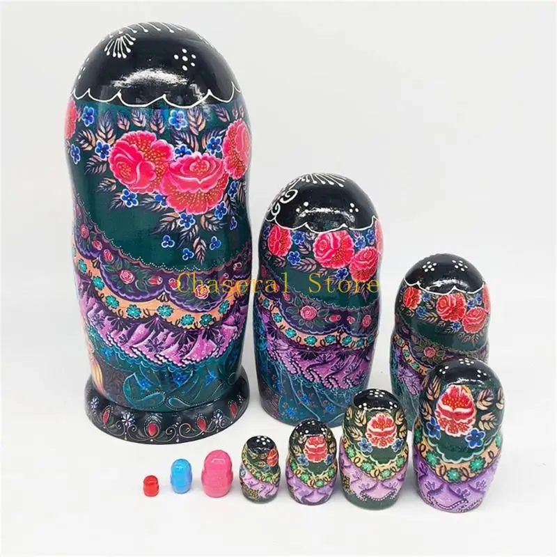 E7CE Russian Nesting Dolls Wooden Stacking Toy 10 Layers Handpainted Matryoshka Educational Toy for Children Collectors