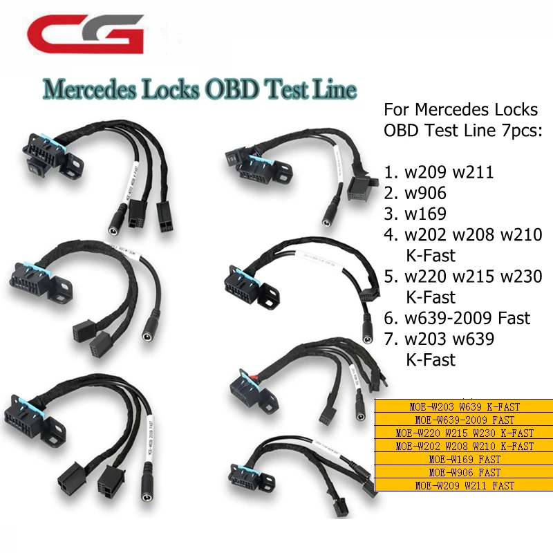 Original 7PCS Test Line Cables for Benz All EZS W209/W211/W906/W169/W208/W202/W210/W639 for Mercedes Locks OBD EIS ELV Test Line