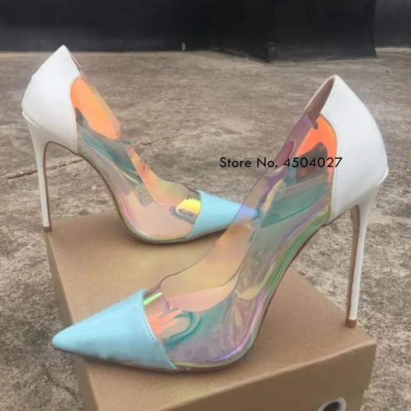 

Summer Elegant Woman Heeled Shoes Pointed Toe Heels Party Dresses Stiletto Pumps Pointed Toe Patchwork PVC Slip On High heel