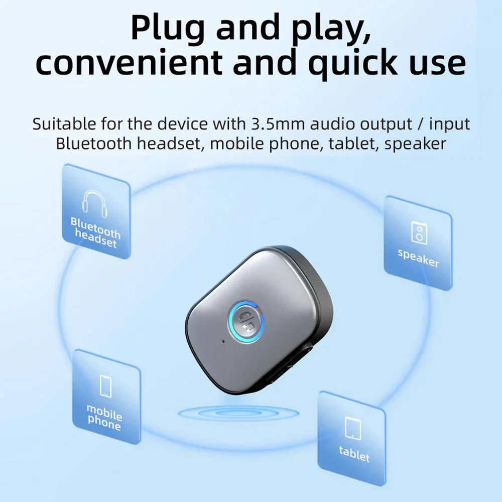 سيارة بلوتوث 5.3 AUX محول الحد من الضوضاء 3.5 مللي متر جاك ستيريو استقبال الصوت اللاسلكي مع ميكروفون لمكبر الصوت