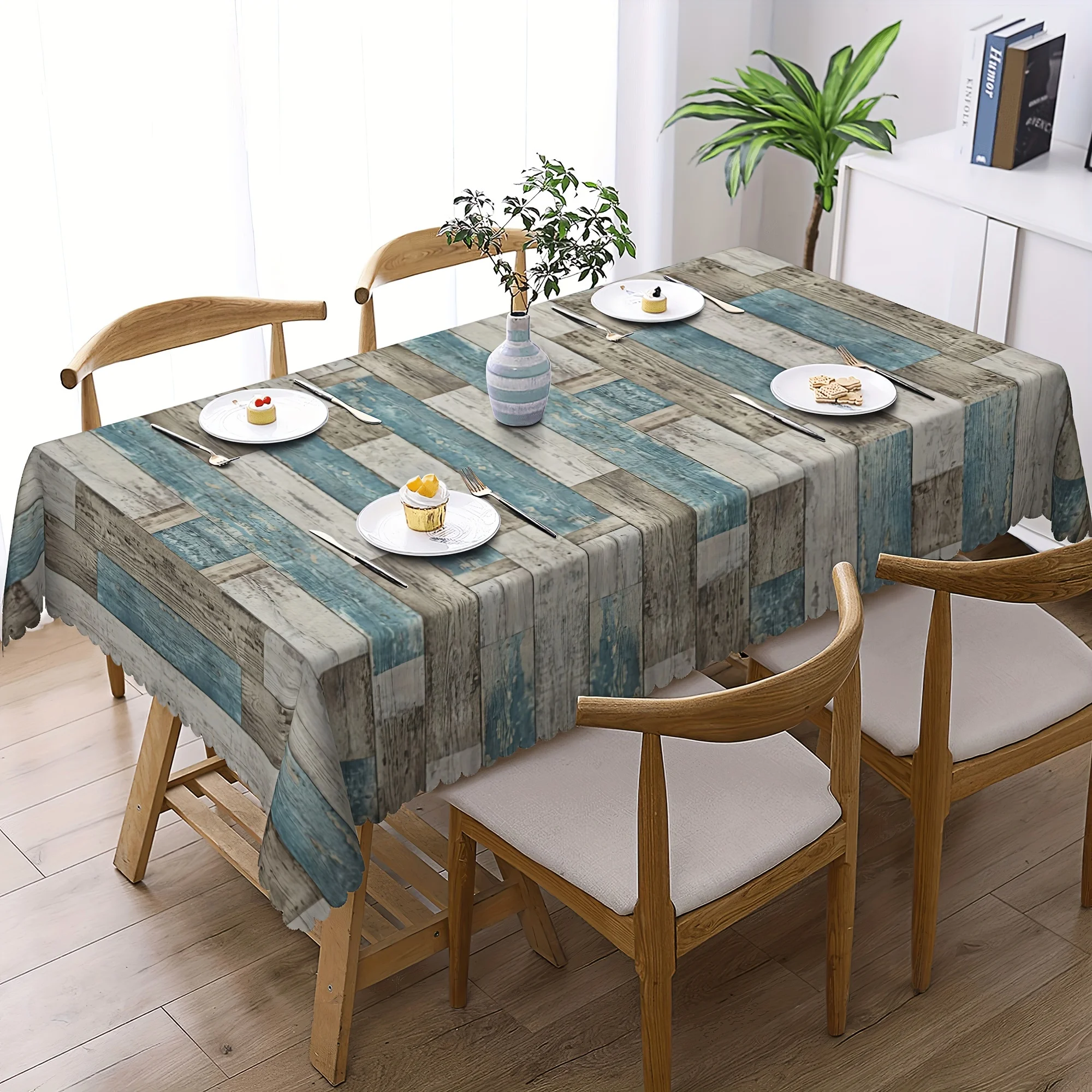 Vintage Wood Grain Rectangle Waterproof Tablecloth Table Decor Reusable Farmhouse Kitchen  Dining Tablecloth Party Decorations