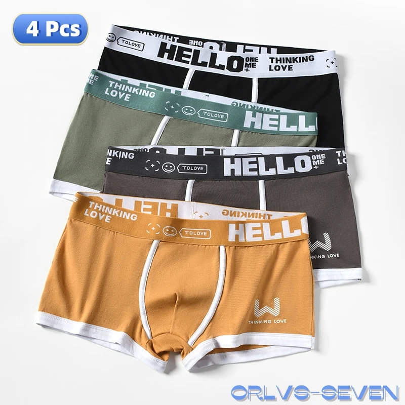 4 PCS 2024 Men's Underwear Cotton Underwear Letter Waistband Comfortable Breathable Soft Boxer Fashion Casual Sports Shorts