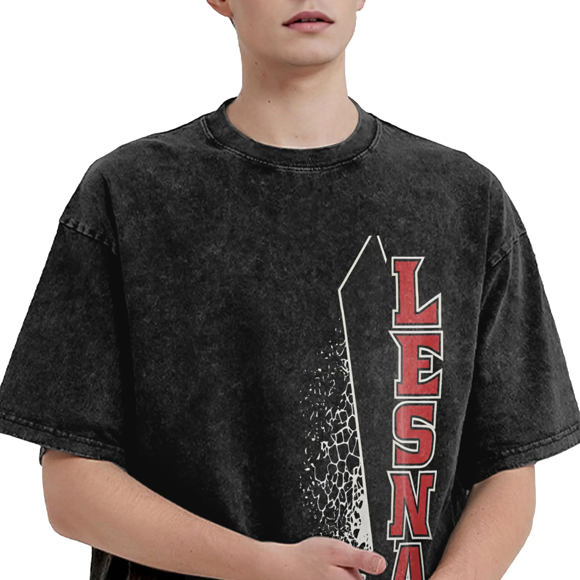 تي شيرت رجالي من Black Brock Lesnar تي شيرت جديد مغسول بأكمام قصيرة وياقة مستديرة تي شيرت قطني جرافيك