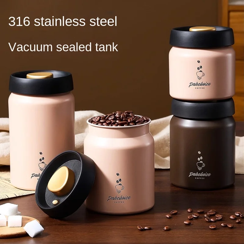 Vacuum Coffee Bean Storage Container Stainless Steel Airtight Canister Light-proof Tea Spice Food Storage Jar Kitchen Tool 