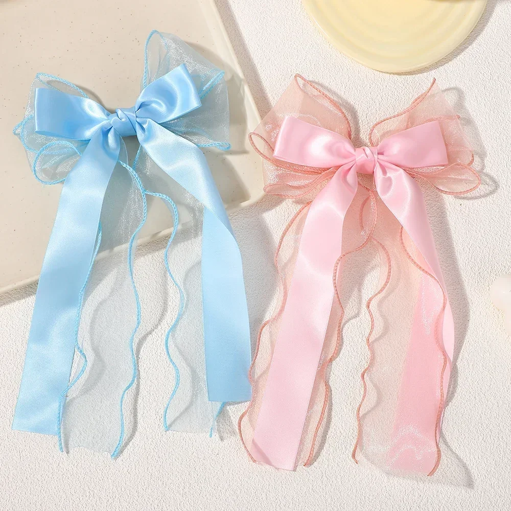 

1Pcs Elegant Lace Hair Bow Clip Coquette Bow Barrettes with Long Tail Ribbon for Women Girls Wedding Prom Sweet Accessories Gift
