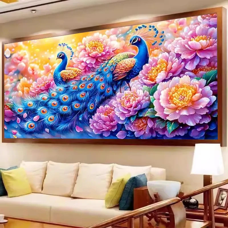 

Colorful Peony Flowers Peacock Large Size New Diy Diamond Painting Beautiful Animals Full Square Round Drill Mosaic Embroidery