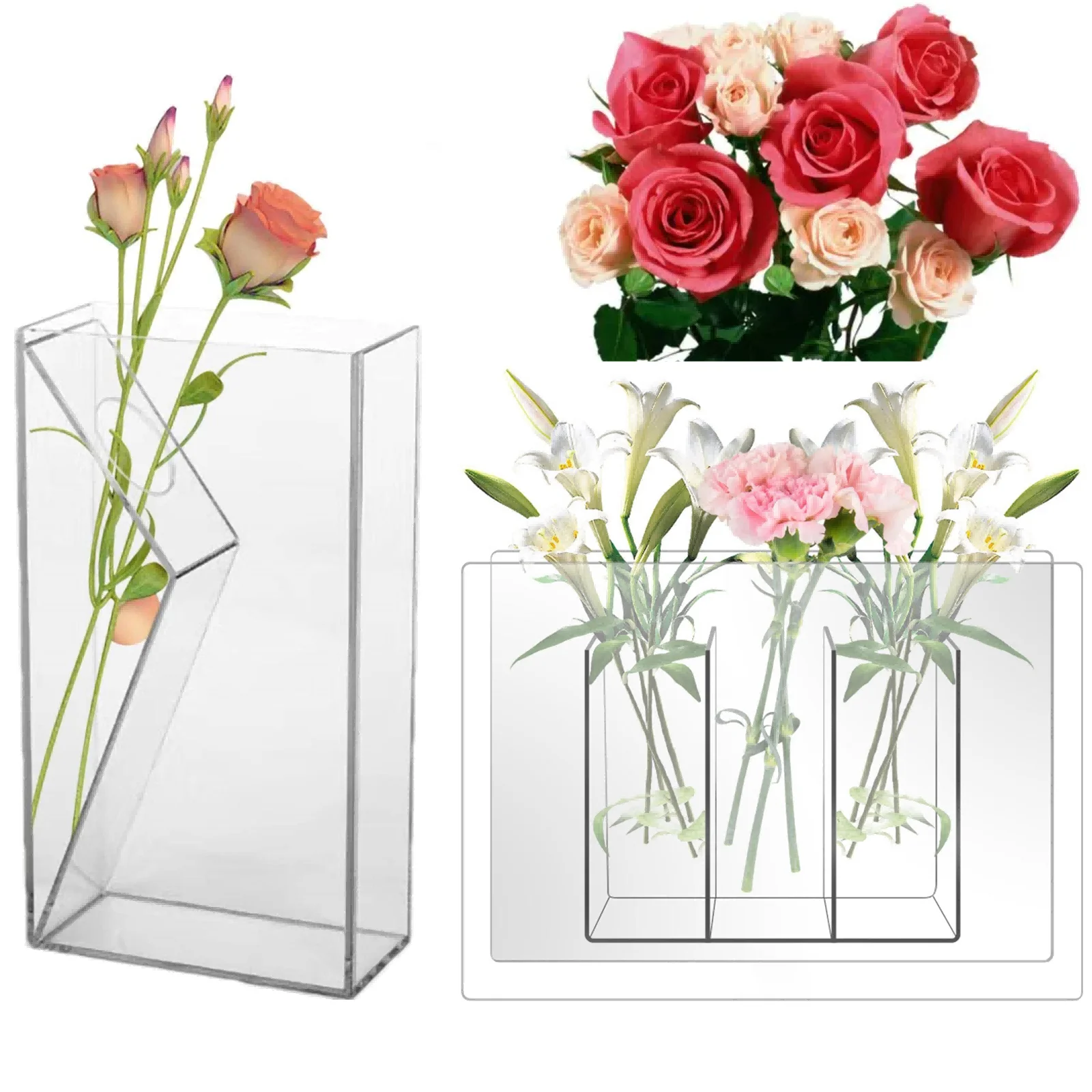 

Clear Acrylic Vase Desktop Vase Bookshelf Decor Book Shape Vase Flower Arrangement Ware for Hotel Home Office Wedding Decoration