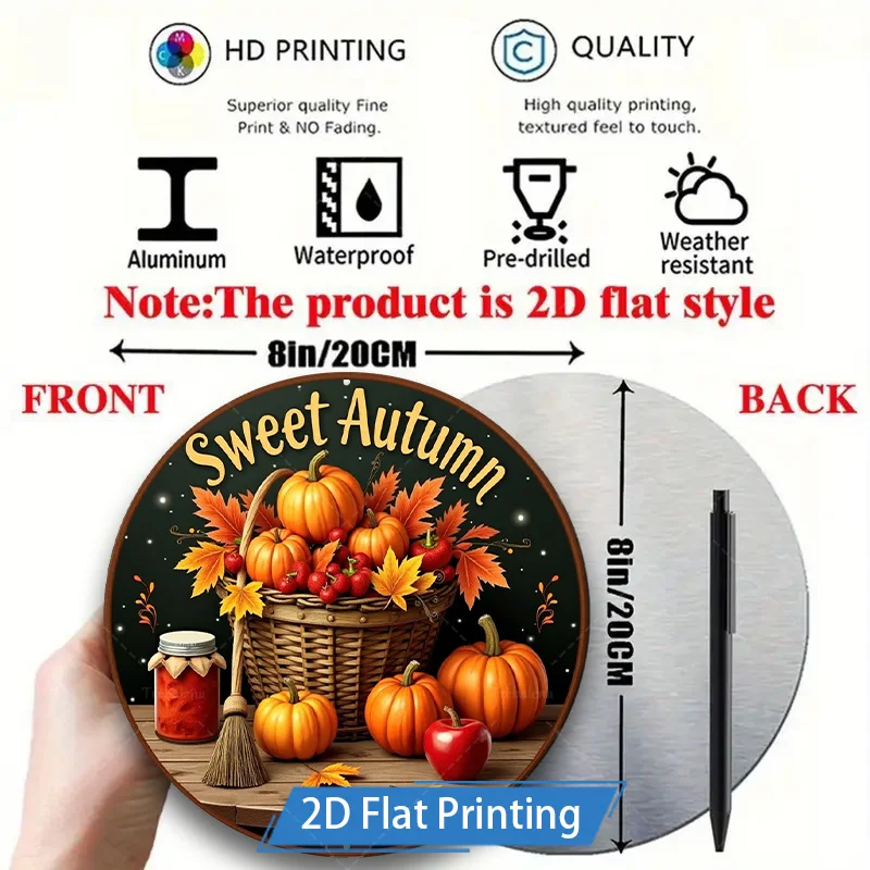 1pc 8x8インチメタルサイン「甘い秋の収穫シーンフラットプリントメタルサイン」