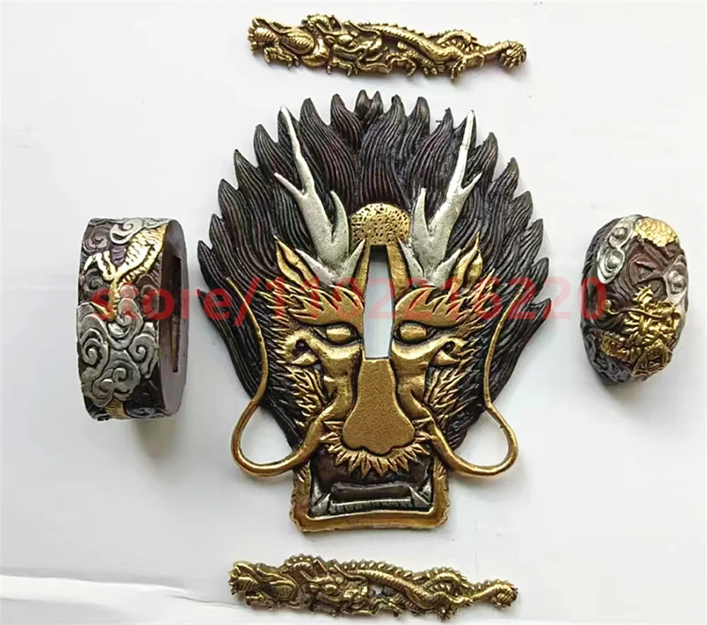 

Amazing Copper Brass Gold Plated Silver Dragon Tsuba Handguard Fuchi Kashira Menuki For Real Japan Samurai Katana Sword Fittings