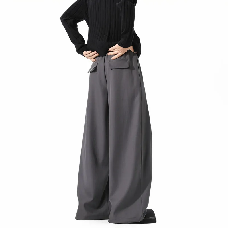 오버사이즈 정장 바지 남성 패션 사회 남성용 블랙 드레스 팬츠 한국식 루즈 와이드 레그 팬츠 남성용 오피스 정장 바지 S-3XL