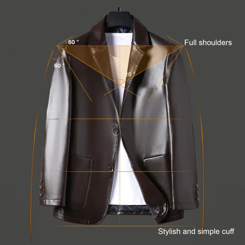 Men\'s Leather Suit Jacket Button Cuffs Lapel PU Jackets Spring Autumn Men Jacket Fake Leather Men Coat Mens Clothing