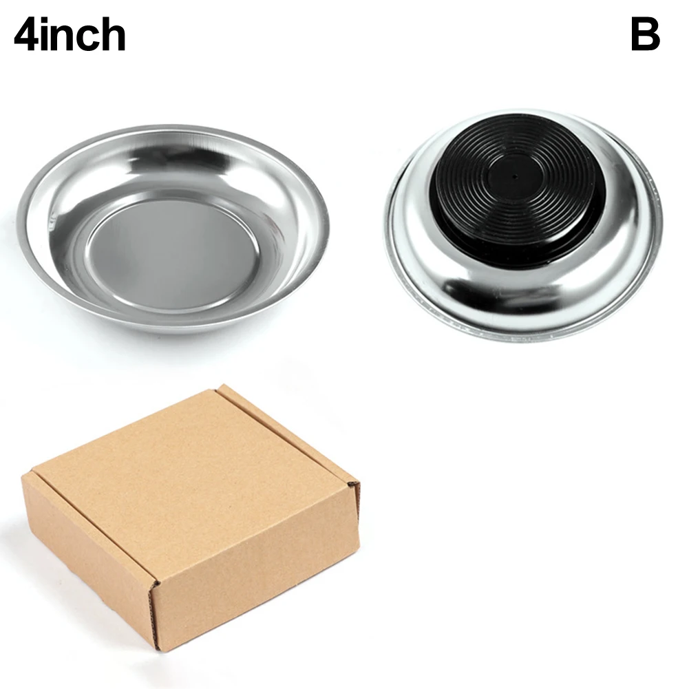 6/4/3inch Magnetic Round Magnetic Parts Tray Bowl Dish Stainless Steel Garage Holder Tools For Collect Parts And Accessories