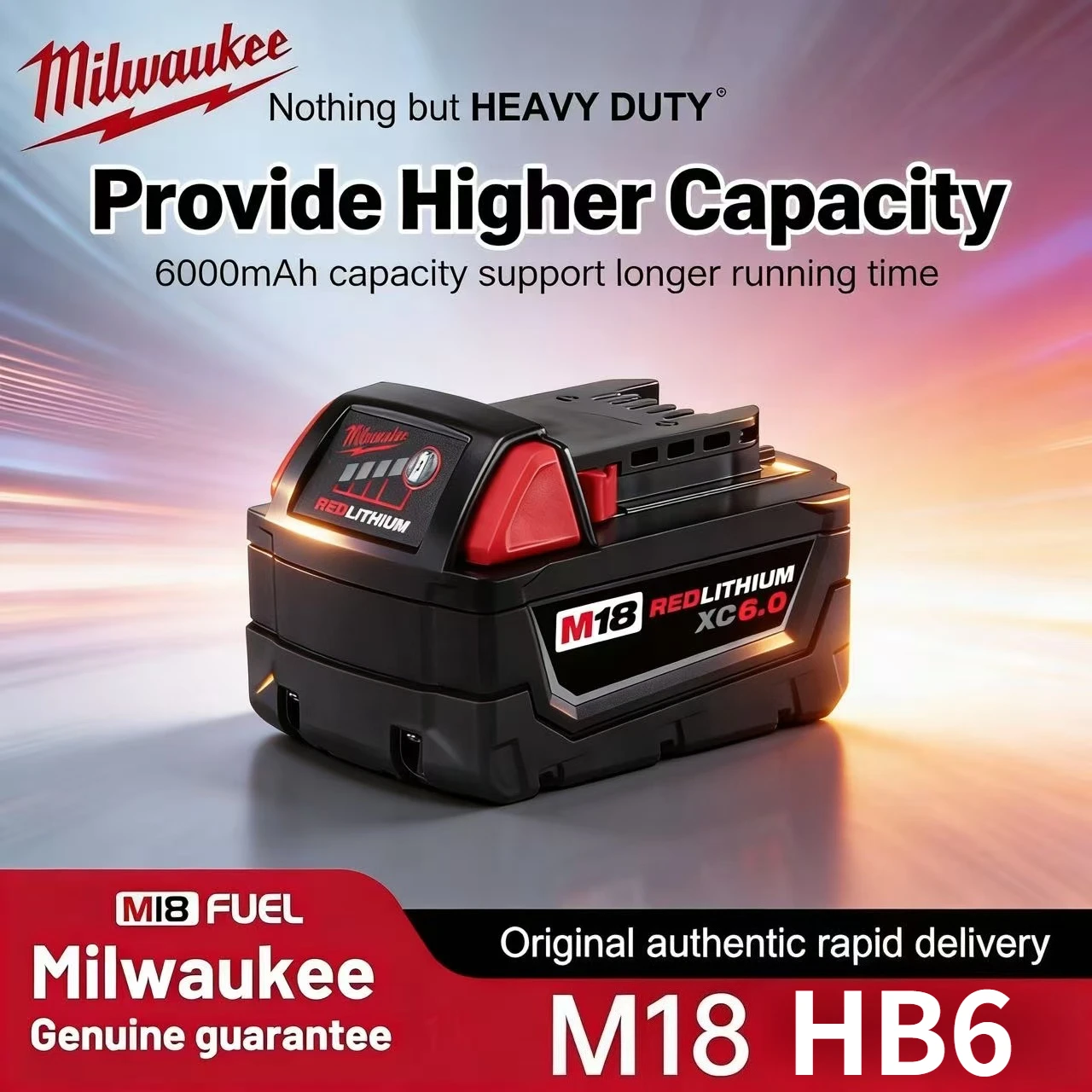 

Milwaukee M18 6.0Ah 18V Industrial grade Li-ion Replacement Battery M18B5-XC For Milwaukee 18V Tool 6.0Ah Rechargeable Battery
