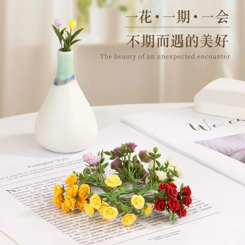 63mm Plastic Cloth Artificial Flowers Silk Roses Tulips Miniature Simulation Small Flower Fake Plant Wreath Model Decoration