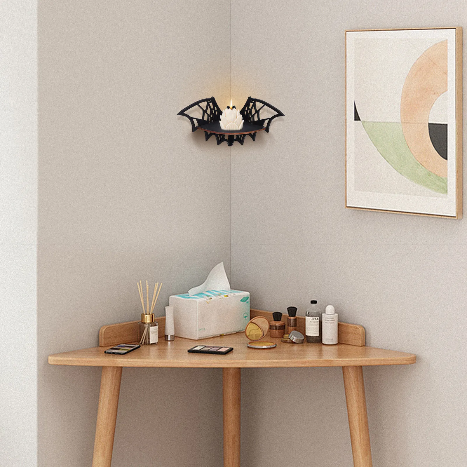 Wooden Corner Shelf Wall Mounted Storage Rack Creative Hollow Spider Web Design Floating Shelf for Home Decoration Living Room