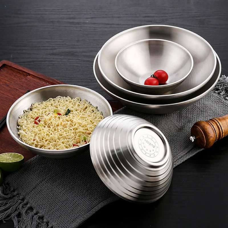 304 Stainless Steel Bowl 60-1050ml Noodle Bowls Salad Soup Japanese Korean Bowls Home Kitchen Tableware Ramen Rice Dinnerware