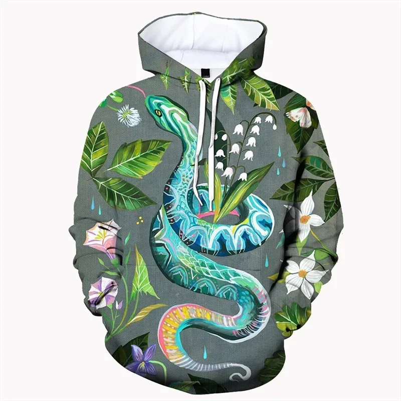 Animal Snake Hoodie Men Women Cool Personality Patterned Pullover Casual Hooded Long Sleeve 3D Printed Sweatshirt Loose Top