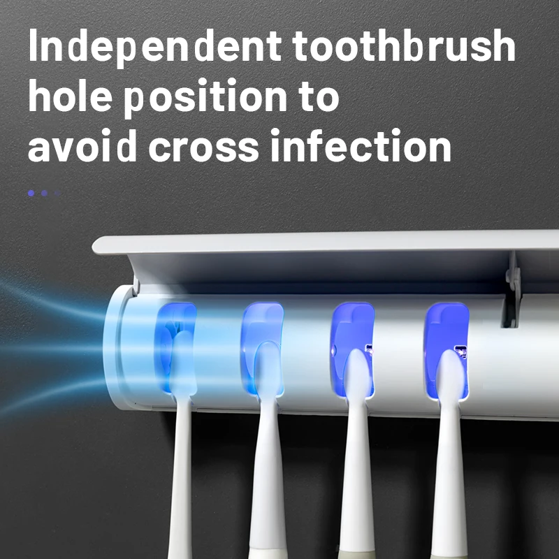 Smart Toothbrush Sterilizer Punch-Free Wall-Mounted Tooth Brush Holder Automatic Induction UV Sterilization Bathroom Accessories