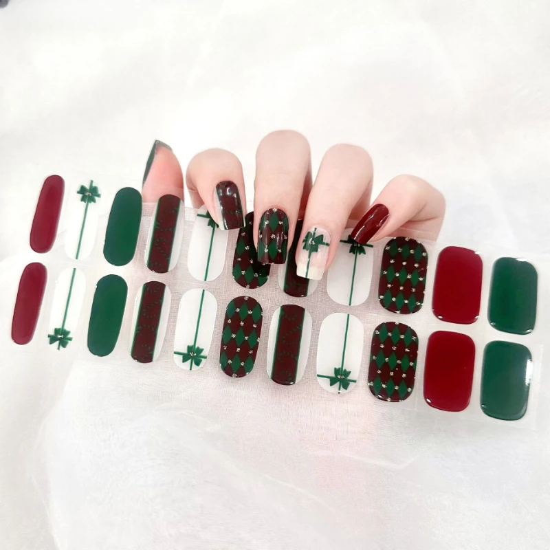 22Strips Merry Christmas Semi Cured Gel Nail Stickers for UV Lamp Designer Autumn Nail Gel Wraps Harden In UV Lamp Need Manicure