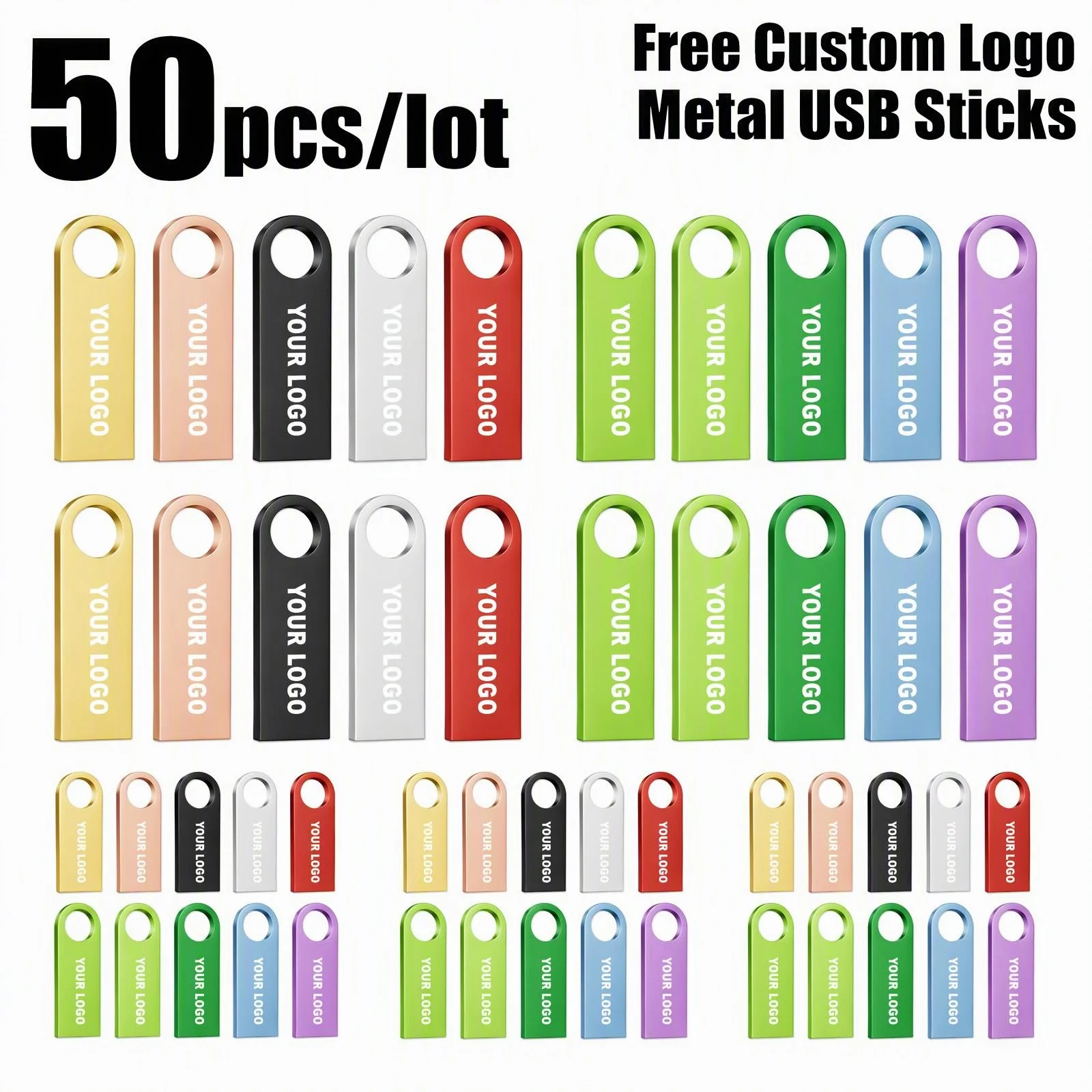 50PCS/lot Free Custom LOGO Metal USB Pendrive 1GB 2GB 4GB 8GB 16GB Music Flash Pen Drive 32GB Memory Stick Company Gift U-disk