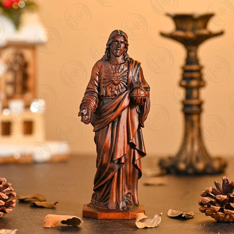 Vintage Creative Solid Wood Carving Jesus Crafts Desktop Holiday Home Living Decorations Gifts